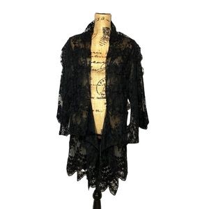 Le Dor Black Lace Boho Open Front Formal Cardigan M  (NWT)